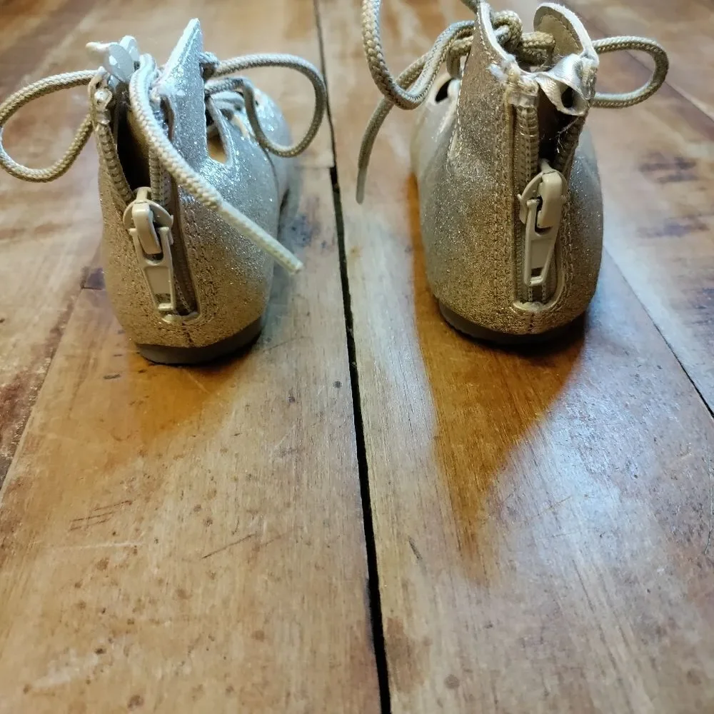 Carters size 7 dress shoes gold glitter lace up birthday shoes special occasion